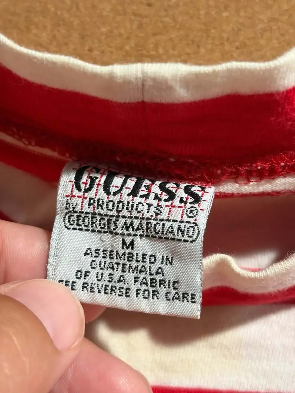 Vintage 90s Guess Jeans Striped Embroidered Tee Candy Cane USA Made - Picture 6 of 9